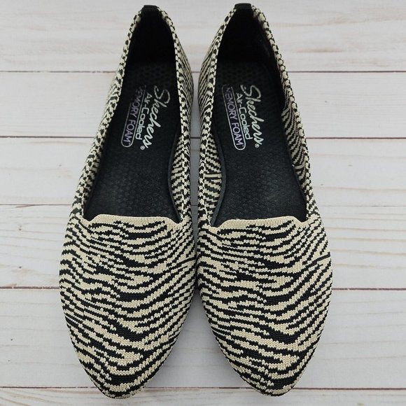 Skechers Cleo Knitty Kitty Size 8‎ Black Beige Memory Foam Stretch Flats Shoes - Picture 4 of 9
